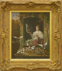 Eugene Remy Maes and Jan Frederik Portiel, Lady with Birds, OOC, 22 ½“ x 18 ½“ - Sold $13,000