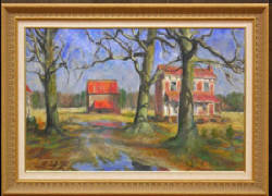 Francis Speight Oil on Canvas, Farm Buildings and Blue Puddles, 1969, 20”x 30” - Sold $31,900.00